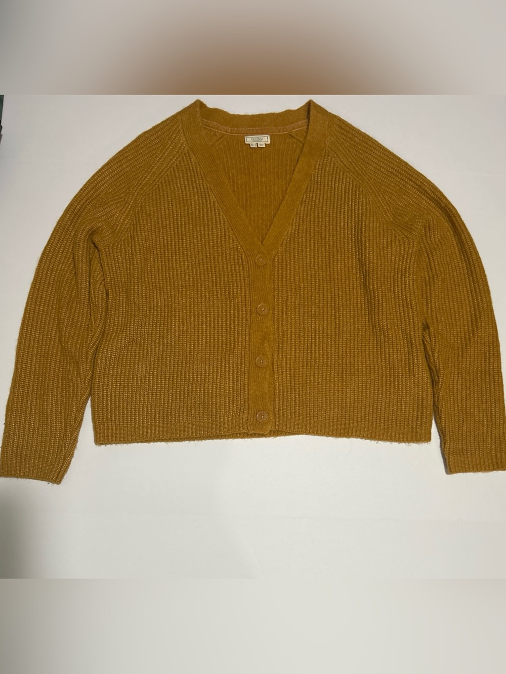 FatFace Womens Size 14 Mustard Yellow Ribbed Knit Alpaca Blend Cardigan